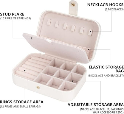 Travel Jewelry Box, Jewelry Organizer for Girls Gift Small Jewelry Storage Box for Necklace Ring and Earrings Girls Jewelry Box/WHITE
