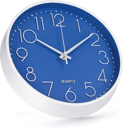 Wall Clock Non-Ticking Silent Modern Simple Style Round Decor Clock Stereoscopic Dial Quartz Wall Clocks for Home/Office/School/Living Room/Bedroom/Kitchen (Dark Blue, 12inch)