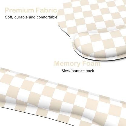 Ergonomic Mouse Pad with Wrist Rest and Keyboard Wrist Rest, Mousepad and Keyboard Pad, Non-Slip Rubber Base, Pain Relief, Mouse Pad with Wrist Support for Gaming, Computer, Office, Beige Checkered