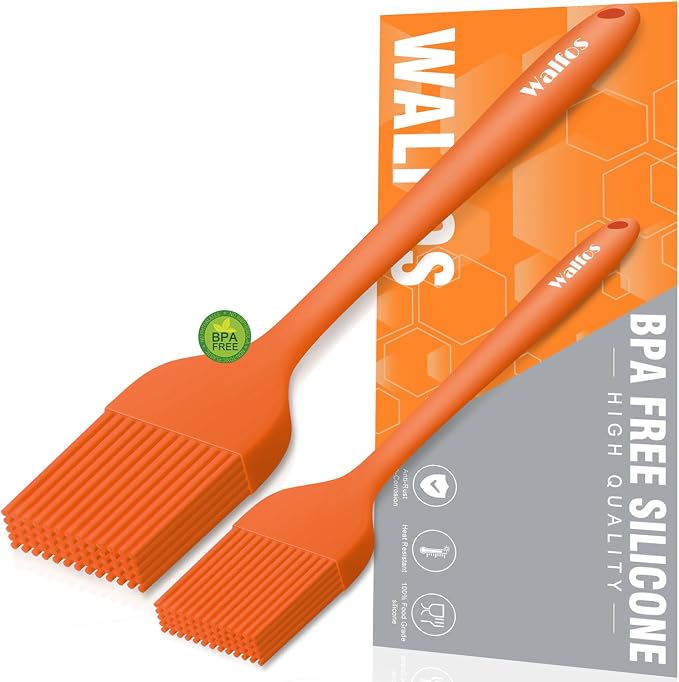 Walfos 600℉ Heat Resistasnt Pastry Brushes, BPA Free Silicone Basting Brush for Cooking, Spread Oil Butter Sauce for Baking Kitchen BBQ Grill, Dishwasher Safe, 2 Size (Large and Samll)