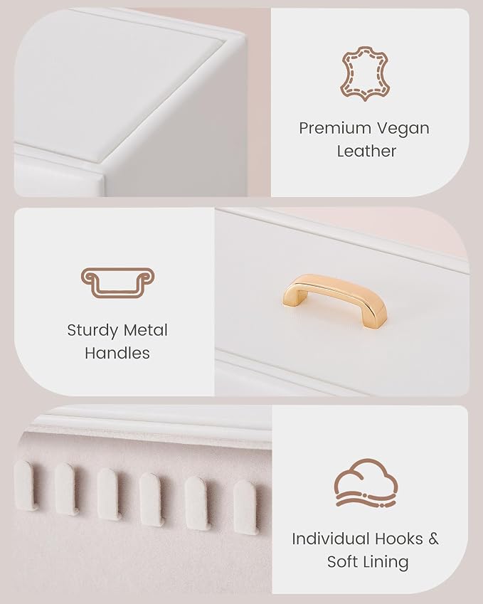 Lolalet Upgraded Double-Sided Hanging Necklace Organizer Box, Jewelry Display Case with Double-Sided Clear Window for Necklaces Bracelets, Tangle-Free Necklace Storage Box, White, 1-Layer 20 Hooks