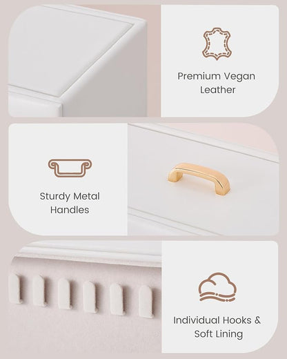 Lolalet Upgraded Double-Sided Hanging Necklace Organizer Box, Jewelry Display Case with Double-Sided Clear Window for Necklaces Bracelets, Tangle-Free Necklace Storage Box, White, 1-Layer 20 Hooks