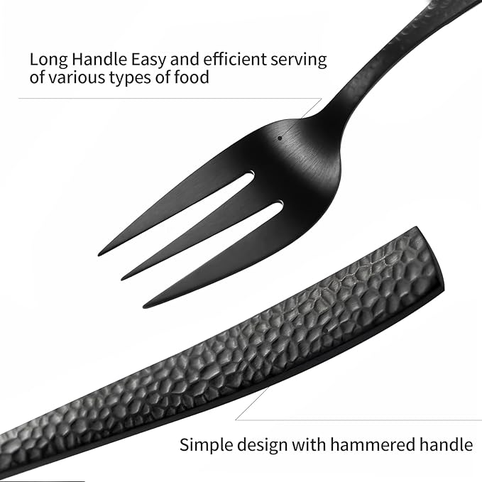 Kelenfer Silverware 45-Piece Matte Black Hammered Flatware Set with Serving Utensils, Stainless Steel Thick Handle Matte Polished Cutlery Set for Wedding Hotel Restaurant, Service for 8