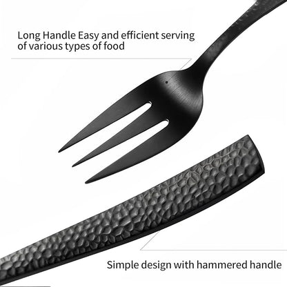 Kelenfer Silverware 45-Piece Matte Black Hammered Flatware Set with Serving Utensils, Stainless Steel Thick Handle Matte Polished Cutlery Set for Wedding Hotel Restaurant, Service for 8
