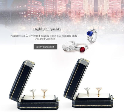 Oirlv Double Ring Box Royal Blue Ring Bearer Box for Engagement Wedding Jewelry Gift Case