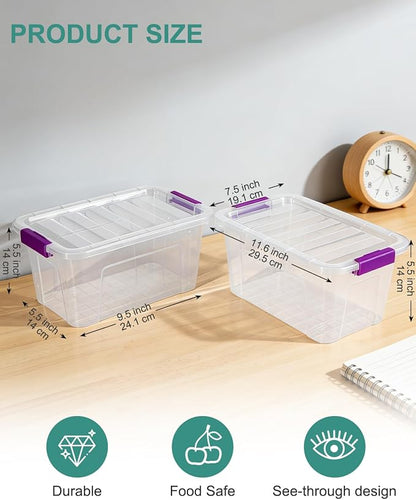 EOENVIVS Clear Storage Bins with Lids 6 Pack, 7 Qt Stackable Storage Containers with Buckle Lock, Durable Plastic Containers & Storage Box Organizer for Pantry, Bathroom, Closet & Office Use