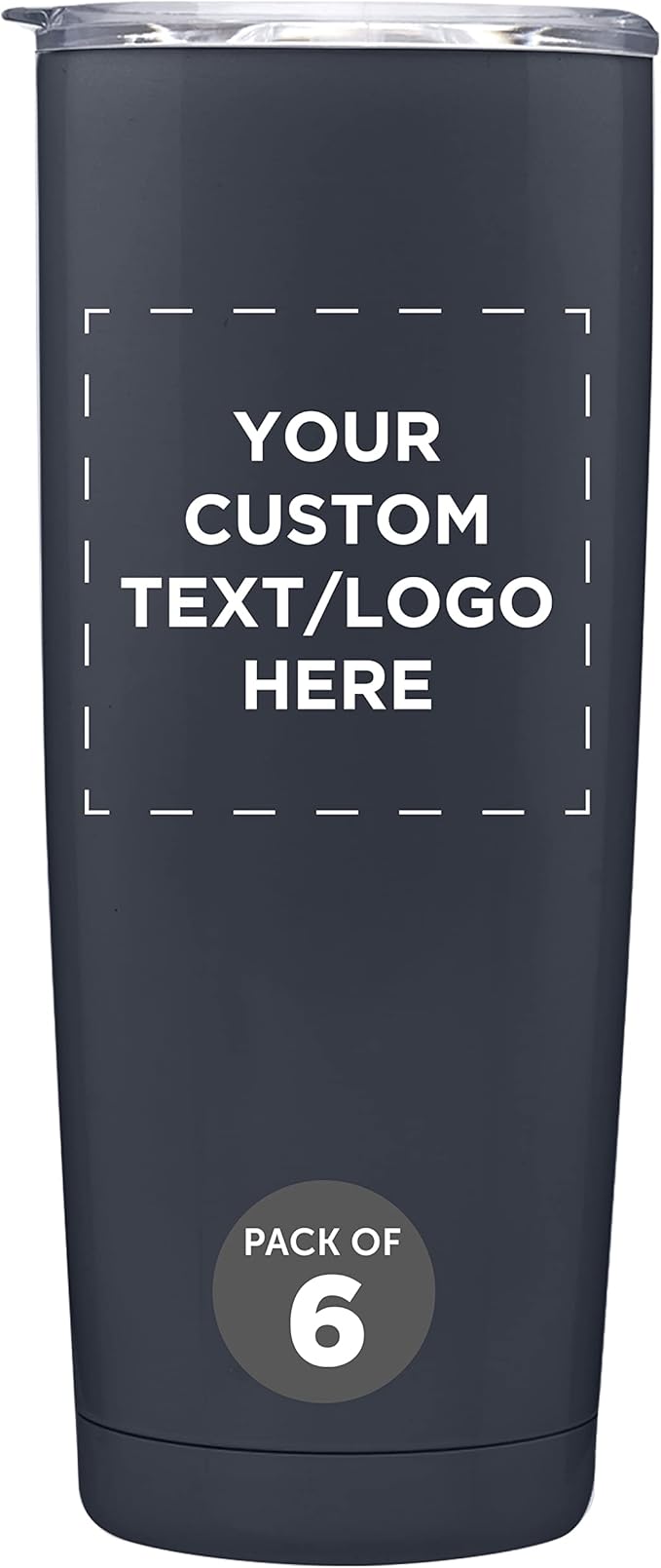 Custom Pipette Stainless Steel Coffee Tumblers 20 oz. Set of 6, Personalized Bulk Pack - Double Wall, Perfect for Coffee, Hot Cocoa, Other Hot & Cold Beverages - Charcoal