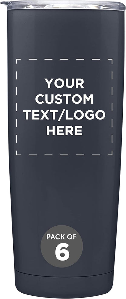 Custom Pipette Stainless Steel Coffee Tumblers 20 oz. Set of 6, Personalized Bulk Pack - Double Wall, Perfect for Coffee, Hot Cocoa, Other Hot & Cold Beverages - Charcoal