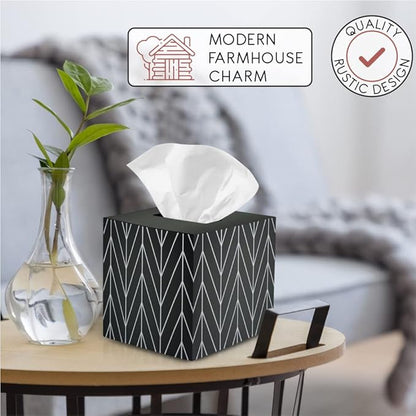 Ilyapa Wooden Tissue Box Cover, Black Wood Chevron Design - Modern Printed Wooden Tissue Holders