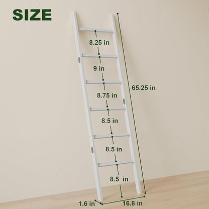 Bamboo Towel Rack 6-Tier Blanket Ladder for Living Room, Bedroom, Bathroom Space-Saving Decorative Ladder for Quilts, Towels and More White