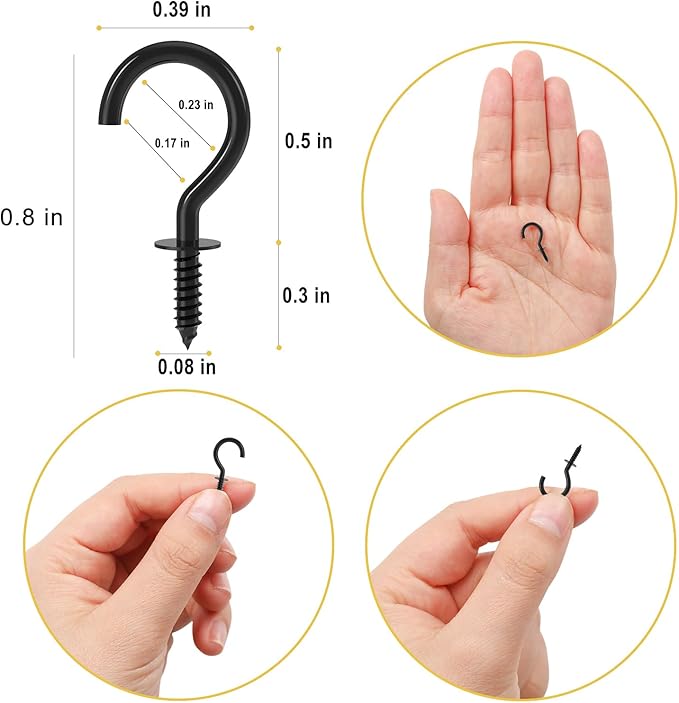 RELBRO 1/2 Inch Small Screw Hooks, Mini Metal Twist in Hooks, Black, 100 Pcs
