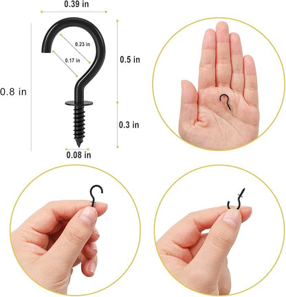 RELBRO 1/2 Inch Small Screw Hooks, Mini Metal Twist in Hooks, Black, 100 Pcs