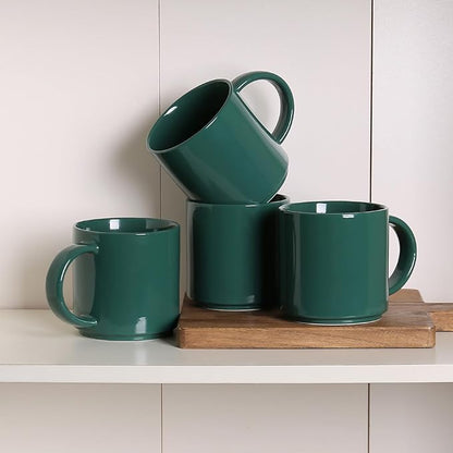 Coffee Mugs Set of 4, Stoneware Coffee Cups with Comfortable Handle, 16oz Ceramic Mugs for Kitchen & Office, Dishwasher & Microwave Safe - Green
