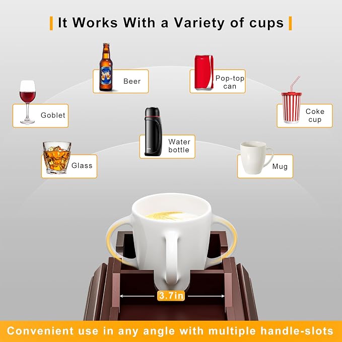 Bestjing Bamboo Couch Armrest Table, Sofa Arm Tray with Detachable Couch Cup Holder- 2 in 1 Anti-Slip Foldable Sofa Armchair Caddy Table for Drinks Cellphone TV Remote Snacks (Walnut)