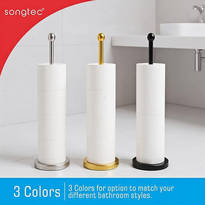 Songtec Gold Toilet Paper Holder Stand with Reserve, Floor Standing Tisse Roll Holder for 4 Rolls, Compact Design Bathroom Toilet Paper Storage - Gold