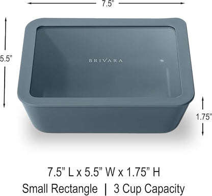 BRIVARA HOME Ceramic Coated Glass Food Storage Container | No PTFE, PFOA, PFAS, and BPA | Reusable Non Toxic Meal Prep Container with Glass Lid | Easy To Store | 3 Cup Rectangle [Dusk]