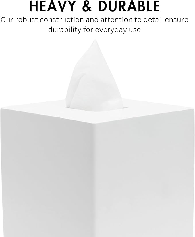 Yew Design Matte White Square Tissue Box Cover, Decorative Tissue Box Dispenser for Bathroom, Parlors, Office, Bedroom Dresser, Vanity Countertop, Nightstand, Car, and Desk