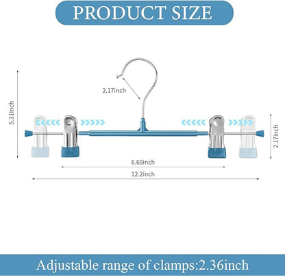50PACK Pants Hangers with Clips Adjustable Skirt Hangers for Women Metal Non-Slip Trousers Hanger Heavy Duty Space Saving Clothes Hanger for Shorts,Jeans,12Inch,Blue