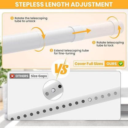 2 Pack Closet Rods for Hanging Clothes, 17-28 Inch No-Cut Stepless Adjustable Closet Rod, 1.3 Inch Heavy Duty Metal Closet Hanging Rod with Brackets, White Closet Bar for Closet, Laundry Room, RV