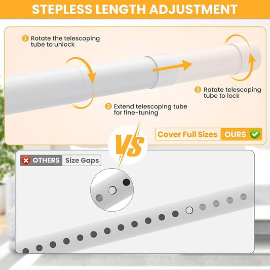Closet Rods for Hanging Clothes, 17-99 Inch No-Cut Stepless Adjustable Closet Rod, 1.3 Inch Heavy Duty Metal Closet Hanging Rod with Brackets, White Closet Bar for Closet, Laundry Room, RV, Wardrobes