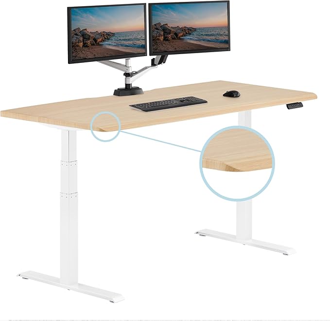 Vari ComfortEdge 72x30 Inch Electric Standing Desk – Height Adjustable Large Office Sit Stand VariDesk with Sloped Edge, Memory Presets, 180 LB Capacity + Tool-Free Assembly (Light Wood)