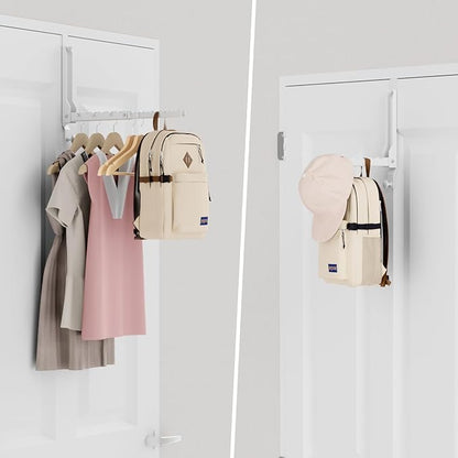 BAKON Over The Door Hangers, Over Door Hooks for Hanging, Small Space Dual Folding Portable Over Door Clothes Hanger for Clothes, Hats, Bags and Towels (2Pack,White(Update))