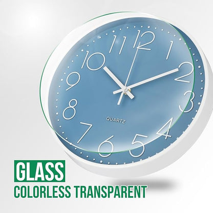 Wall Clock 10 Inch Non-Ticking Silent Modern Simple Style Round Decor Clock Cerulean Stereoscopic Dial Quartz Wall Clocks for Home/Office/School/Living Room/Bedroom/Kitchen
