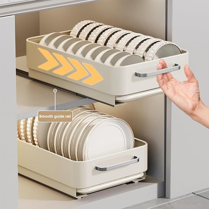 Under Basin Slide-Out Dish Drying Rack (Matte White Deep Shelf): Heavy-Duty Carbon Steel with Drip Tray – Kitchen Cabinet Storage for Pots/Pans/Plates