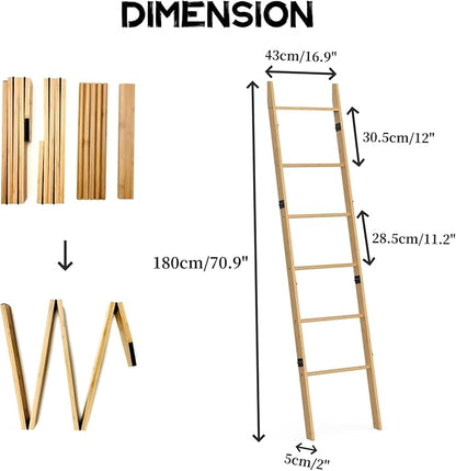 BAMBANG 6-Tier Blanket Ladder for Living Room, Blanket Quilt Ladder Rack Rustic Decorative Towel Holder, Wall Leaning Blanket Ladder Shelf Storage Farmhouse Decor for Bedroom Bathroom, Natural