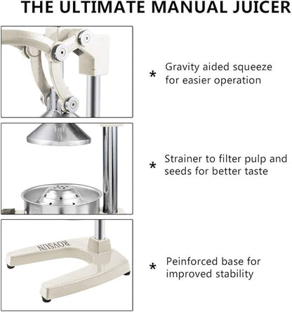 ROVSUN Commercial Grade Citrus Juicer Hand Press Manual Fruit Juicer Juice Squeezer Citrus Orange Lemon Pomegranate (White)