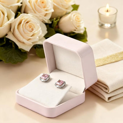 Leather Earring Box Jewelry Case for Birthday, Wedding, Valentine's Day, Mother's Day Gifts (Pink)