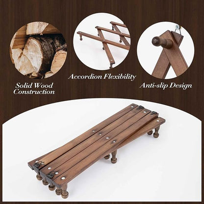 16 inch High Accordion Wall Hanger with 14 Hooks, Wooden Wall Expandable Coat Rack for Coat, Hats, Baseball Caps, Coffee Mug, Jewelry