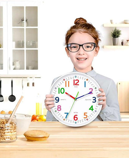 Silent Kids Wall Clock – Non-Ticking, Battery-Powered, Ideal for Teaching Time and Stylish Décor in Any Room - 14 Inch
