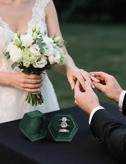 Velvet 3 Slots Jewelry Ring Box Engagement Wedding Box Keepsake Box Bridal Photo Ring Triple Slots Hexagon