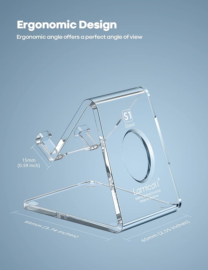 Lamicall Cell Phone Stand, Desk Accessories - Clear Office Cell Phone Holder, Acrylic Phone Stand, Desktop, Acrylic Office Desk Decor Accessories, Suitable for iPhone, 4-8'' Phone, Gifts