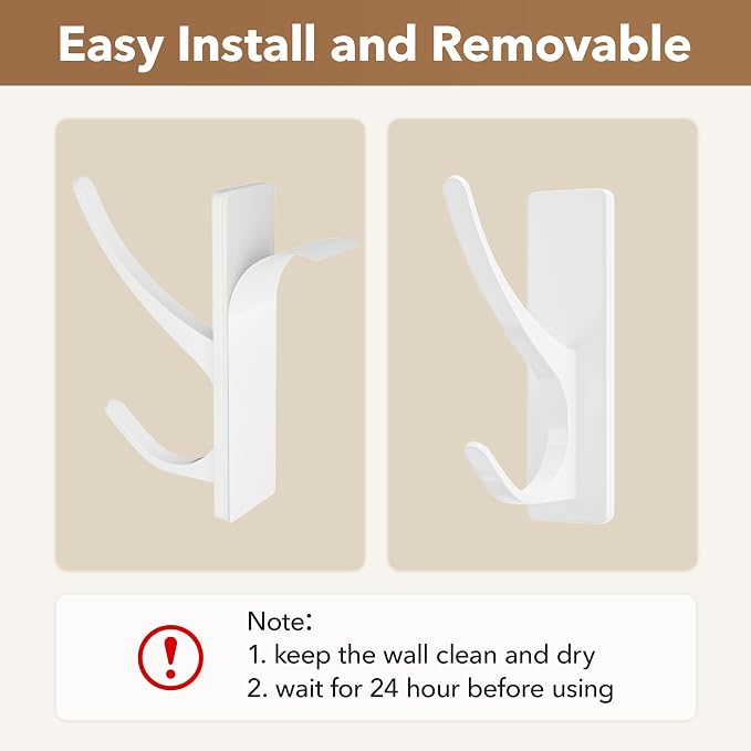 pickpiff White Self Adhesive Coat Hooks for Hanging: 13LB Extra Strong Stainless Wall Hook for Towel, Utensil, Backpack, Hat, Sturdy Metal Hanger for Bathroom, Kitchen, Door, 4-Pack