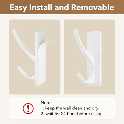 pickpiff White Self Adhesive Coat Hooks for Hanging: 13LB Extra Strong Stainless Wall Hook for Towel, Utensil, Backpack, Hat, Sturdy Metal Hanger for Bathroom, Kitchen, Door, 6 Pack