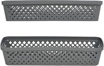 Glad Plastic Storage Basket Set - Multipurpose Drawer Trays, Kitchen Pantry Containers, and Bathroom Bins - 6 Pack Narrow Organizers, Grey