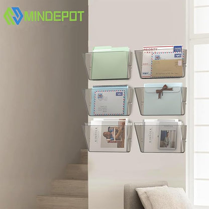 6 Pockets Acrylic Wall File Organizer, Clear Wall File Holder, Plastic Hanging Wall File Holder for Office, School and Home, Smoky