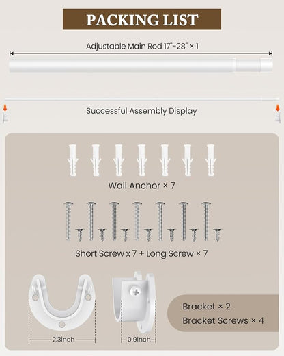 Heavy Duty Closet Rod, 17-28 IN Closet Rods for Hanging Clothes, White