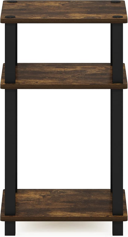 Furinno JUST Night Stnad, 3-Tier Nightstand Open Shelf, Toolless Assembly Bedside Table, End Table, Side Table, with Square Tube, for Living Room, Bedroom, Amber Pine