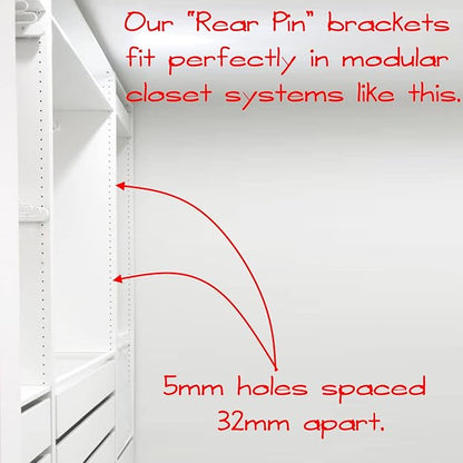 Closet Rod Support Flanges with Rear Pin |Heavy Duty Clothes Pole End Sockets for Wardrobes | Satin Brass | 2 Pair