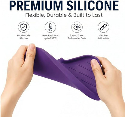 MicoYang Silicone Soap Dish with Drain Spout — Self-Draining Sink Organizer Tray for Bathroom & Kitchen, Sponges, Dispensers & Soap Holder, Non-Slip & Dishwasher Safe, Purple (Medium, 9.6"×5.3")