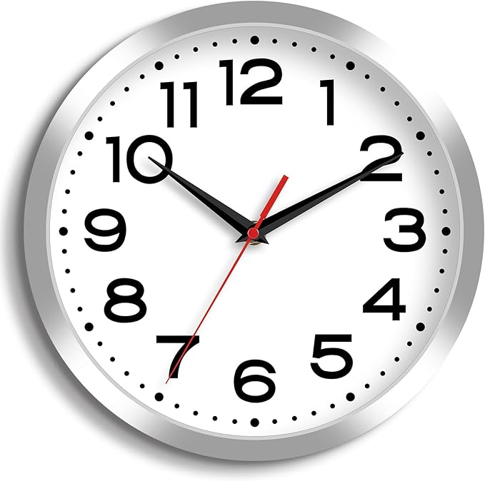 Roymnie Wall Clock Silent Non-Ticking Modern Clock Battery Operated 12 Inch Small Classic Analog Decorative for Kitchen, Bathroom, Office, Bedroom, Home(Silver)