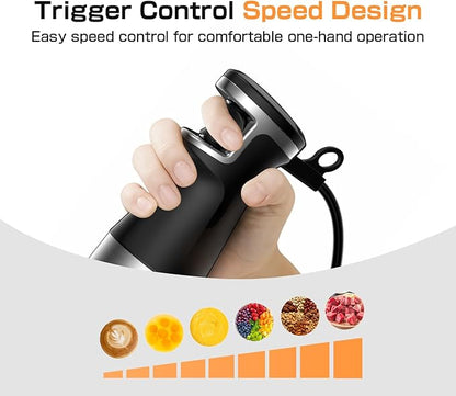 Turelar Immersion Blender Handheld 1100W - 3 in 1 Hand Blenders Set with Trigger Speed Control Emulsion Stick with Whisk and Milk Frother, Emulsifier for Kitchen for Soup, Smoothie, Puree