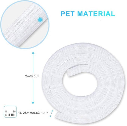 AGPTEK Cable Sleeve Cover, 6.6ft - 2/3 inch Desk Cord Organizer Cable Hider, Home Office Wire Management Computer TV Wire Loom Tubing, Pet Proof Cord Protector, from Cat Dog Chewing, White