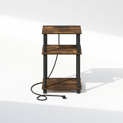 Furinno JUST Night Stand, 3-Tier Turn-N-Tube Nightstand with Charging Station, Bedside Table, End Table, Side Table with USB and Type-C Port, for Bedroom, Closet, Dorm, Amber Pine