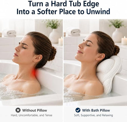 Bath Pillow Bathtub Pillow, Bath Tub Pillows for Head and Neck, Bath Tub Pillow Headrest with Soft Air Mesh Fabric & Strong Suction Cups, Relaxing Bath and Spa Accessories(White)