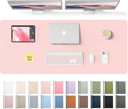 YSAGi Leather Desk Pad Protector, Office Desk Mat, Large Mouse Pad, Non-Slip PU Leather Desk Blotter, Laptop Desk Pad, Waterproof Desk Writing Pad for Office and Home (Light Pink,55" x 17.2")