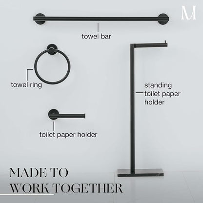 MARMOLUX ACC Free Standing Matte Black Toilet Paper Holder Stand Black Marble Base and Storage - 4 Jumbo Roll Bathroom Hardware Toilet Paper Stand - Stainless Steel Standing Toilet Paper Holder